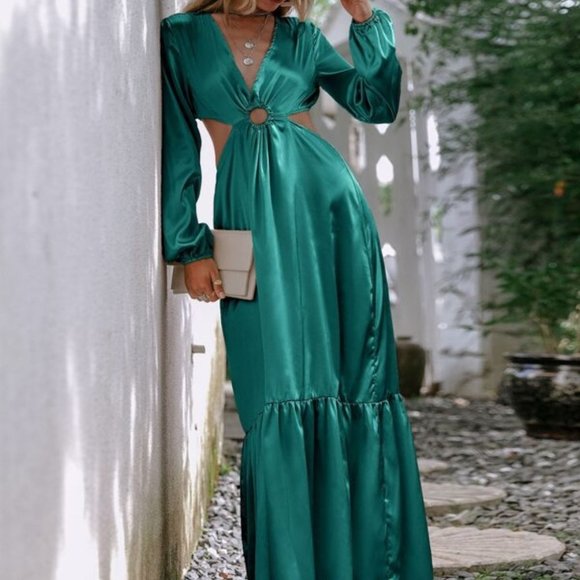 Contemporary modern Cut Out Lantern Sleeve Satin D - Picture 4 of 6